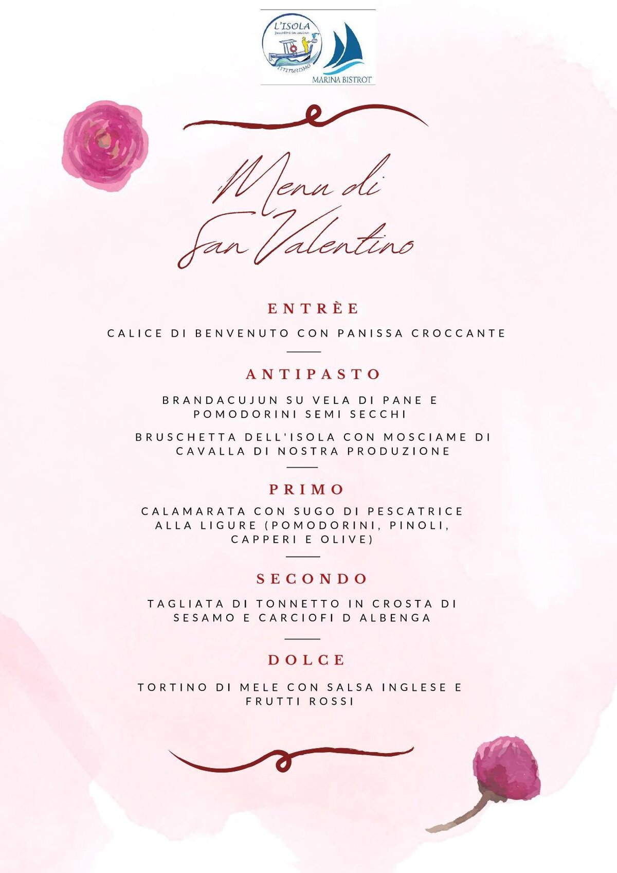 Menù Ittiturismo l'Isola